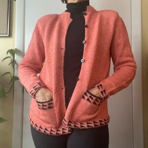 Hand Loomed Coral Cardigan Sweater